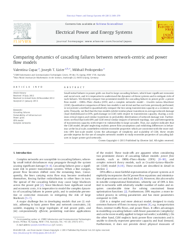 (PDF) Comparing dynamics of cascading failures between network-centric ...