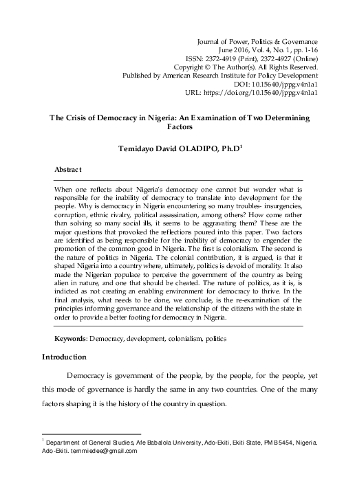 (PDF) The Crisis of Democracy in Nigeria: An Examination of Two ...