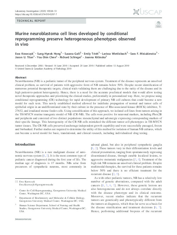 (PDF) Murine neuroblastoma cell lines developed by conditional ...