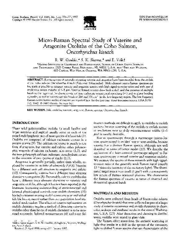 (PDF) Micro-raman spectral study of vaterite and aragonite otoliths of ...