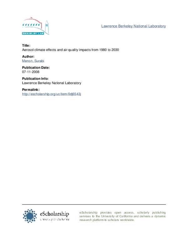 (PDF) Aerosol climate effects and air quality impacts from 1980 to 2030