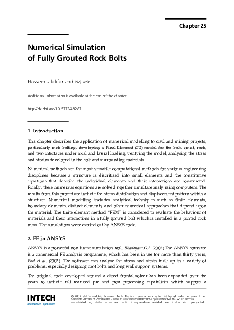 (PDF) Numerical Simulation of Fully Grouted Rock Bolts