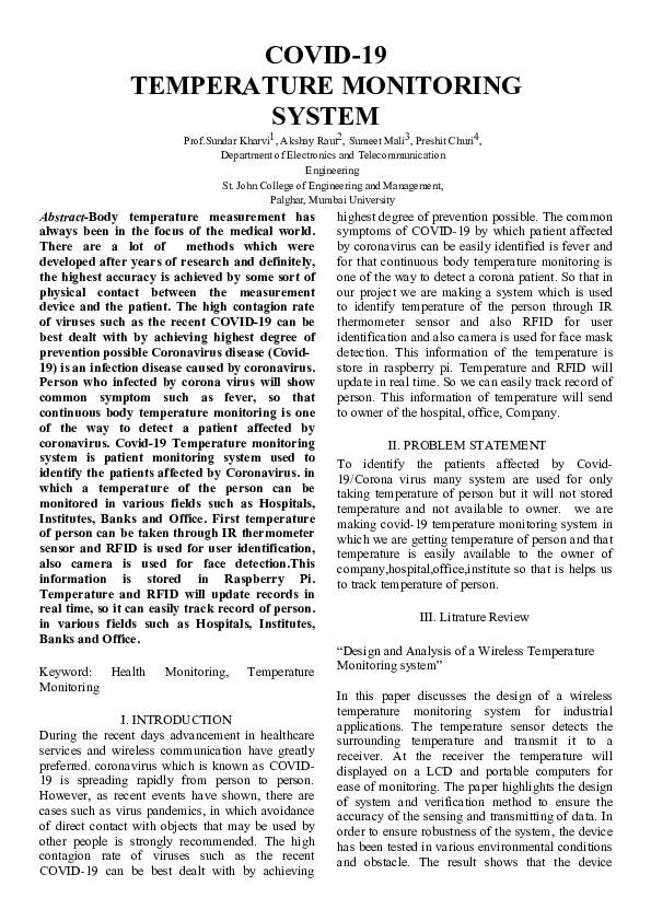 (PDF) Covid19 Temperature Monitoring System Preshit Churi Academia.edu