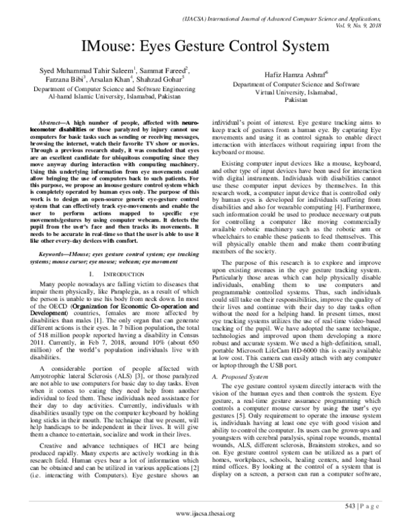 (PDF) IMouse: Eyes Gesture Control System