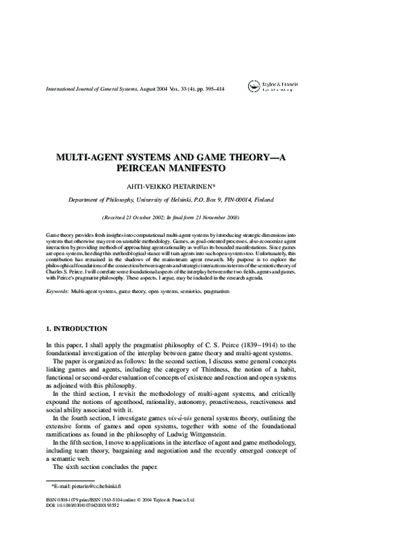 (PDF) Multi-agent systems and game theory---A Peircean manifesto
