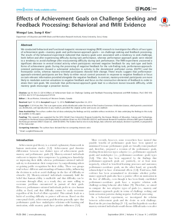 (PDF) Effects of Achievement Goals on Challenge Seeking and Feedback ...