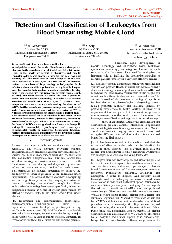 (PDF) IJERT-Detection and Classification of Leukocytes from Blood Smear ...