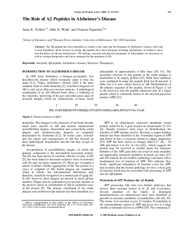 (PDF) The role of Abeta peptides in Alzheimer's disease