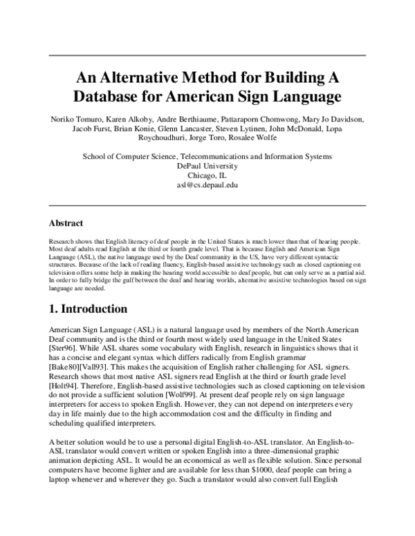 (PDF) An alternative method for building a database for American sign ...