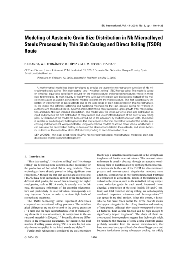 (PDF) Modeling of Austenite Grain Size Distribution in Nb Microalloyed ...