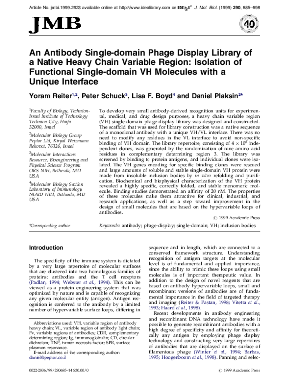 (PDF) An antibody single-domain phage display library of a native heavy ...