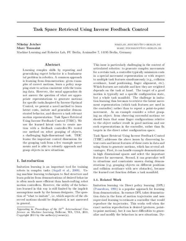 (PDF) Task space retrieval using inverse feedback control