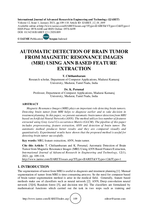 (PDF) AUTOMATIC DETECTION OF BRAIN TUMOR FROM MAGNETIC RESONANCE IMAGES ...