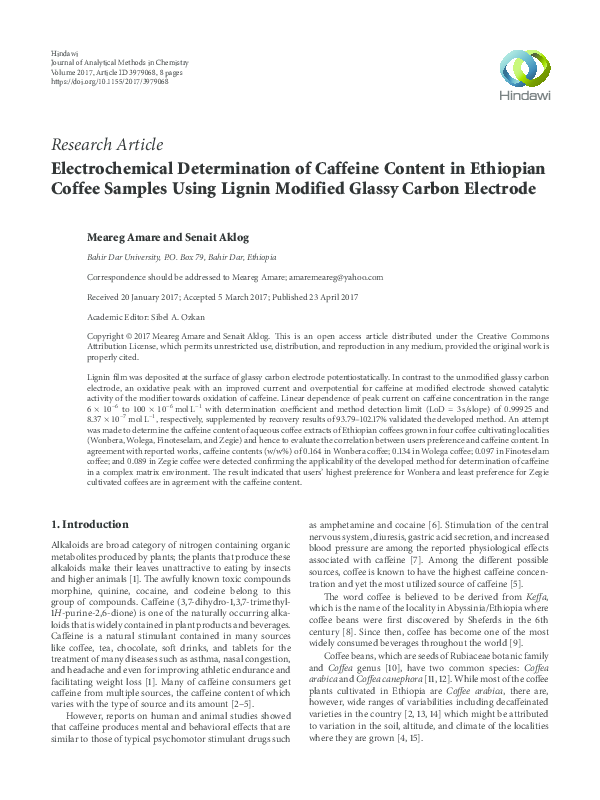 (PDF) Electrochemical Determination of Caffeine Content in Ethiopian ...