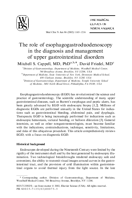 (PDF) The role of esophagogastroduodenoscopy in the diagnosis and ...