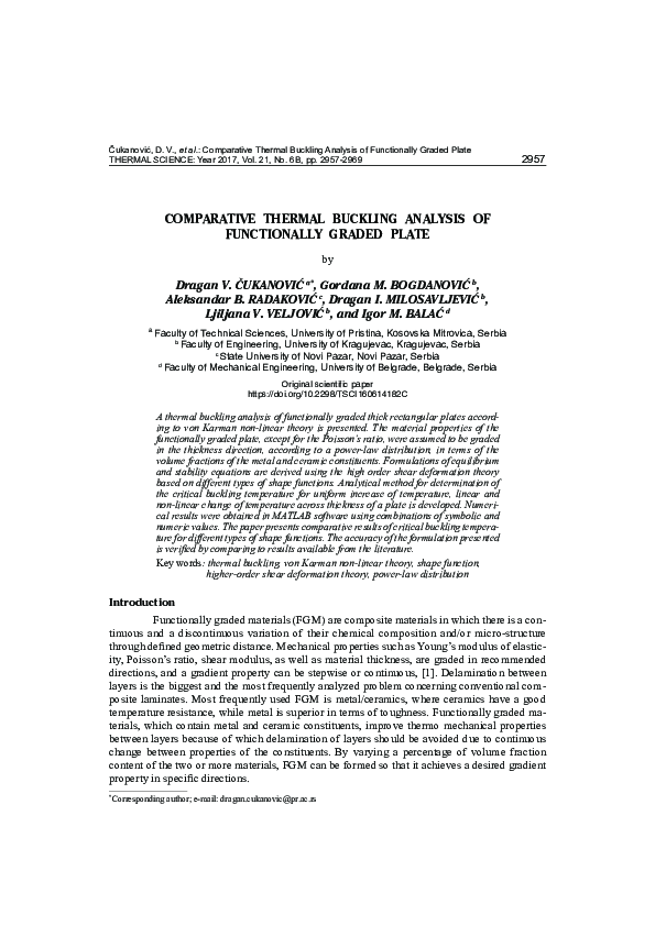 (PDF) Comparative thermal buckling analysis of functionally graded plate