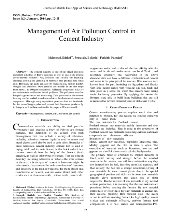 (PDF) Management of Air Pollution Control in Cement Industry