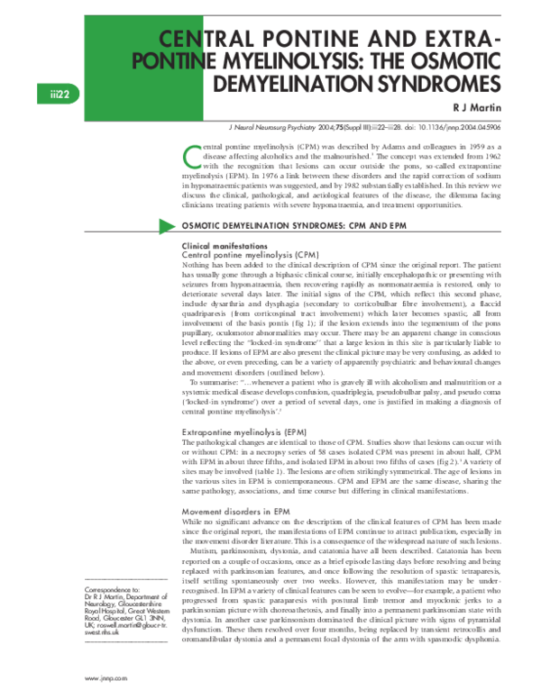 (PDF) Central pontine and extrapontine myelinolysis: The osmotic ...
