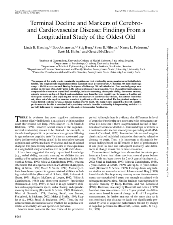 (PDF) Terminal Decline and Markers of Cerebro and Cardiovascular