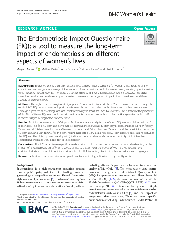 (PDF) The Endometriosis Impact Questionnaire (EIQ) a tool to measure