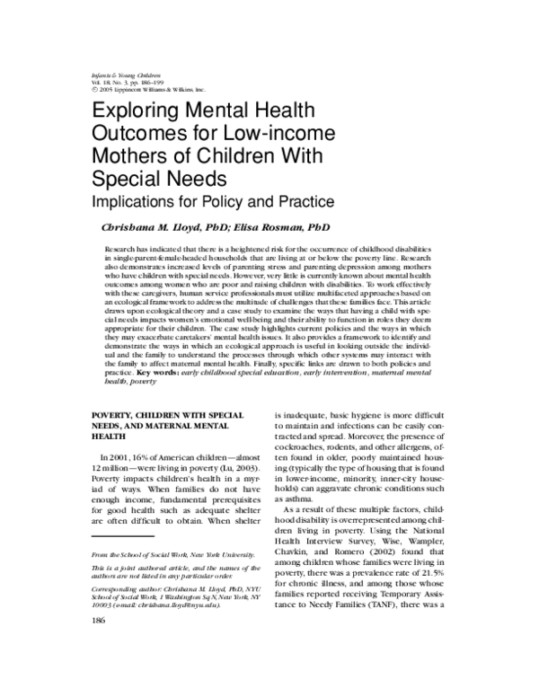 (PDF) Mental Health of Low-Income Mothers with Special Needs