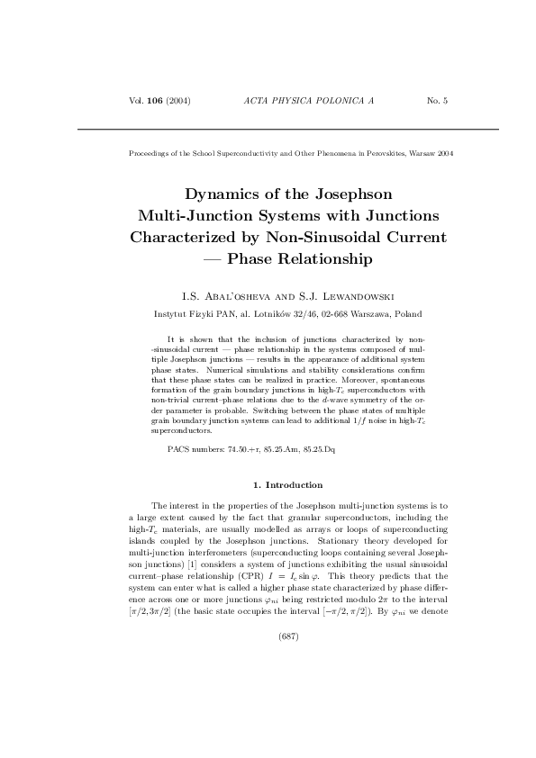 (PDF) Dynamics of the Josephson Multi-Junction Systems with Junctions ...