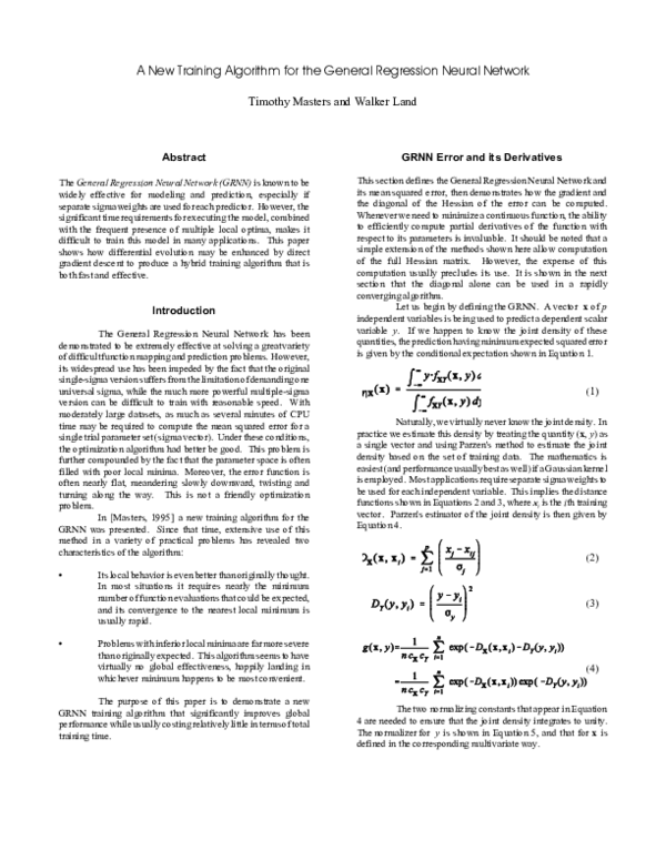 (PDF) A new training algorithm for the general regression neural network