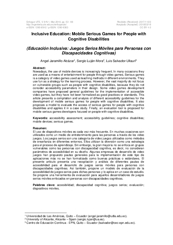 (PDF) Inclusive Education: Mobile Serious Games for People with ...