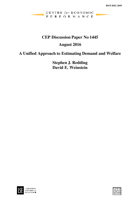 (PDF) A Unified Approach to Estimating Demand and Welfare