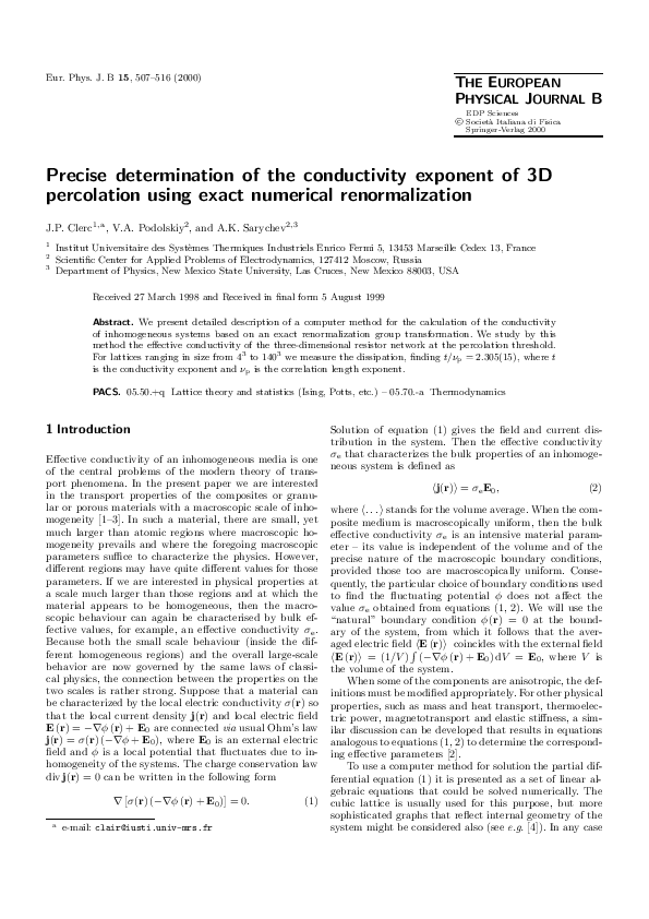(PDF) Precise determination of the conductivity exponent of 3D ...