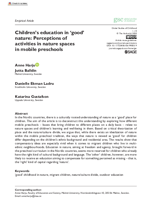 (PDF) Children’s education in ‘good’ nature: Perceptions of activities ...