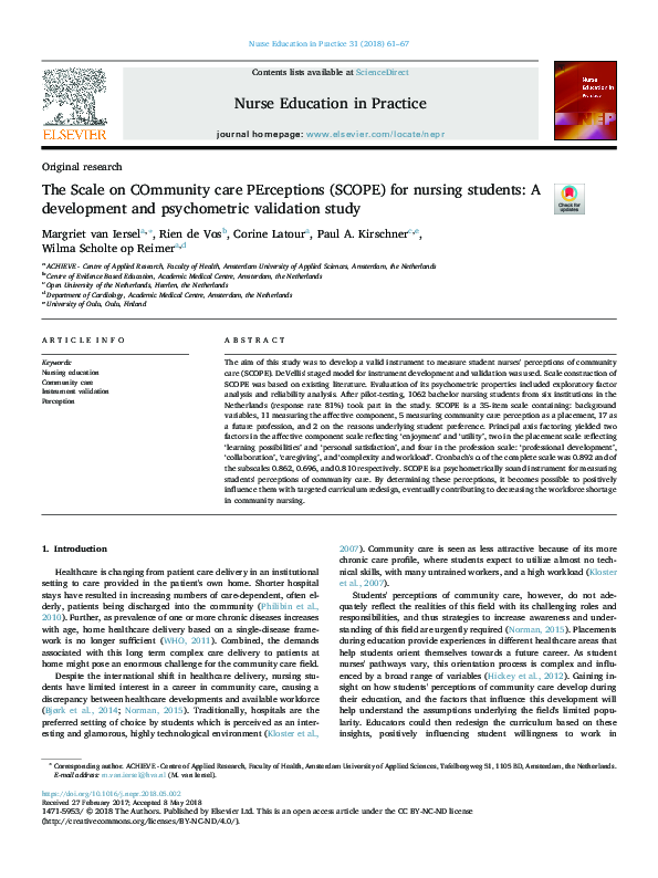(PDF) The Scale on COmmunity care PErceptions (SCOPE) for nursing ...