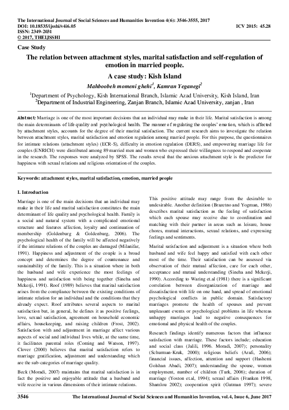 (PDF) The relation between attachment styles, marital satisfaction and ...