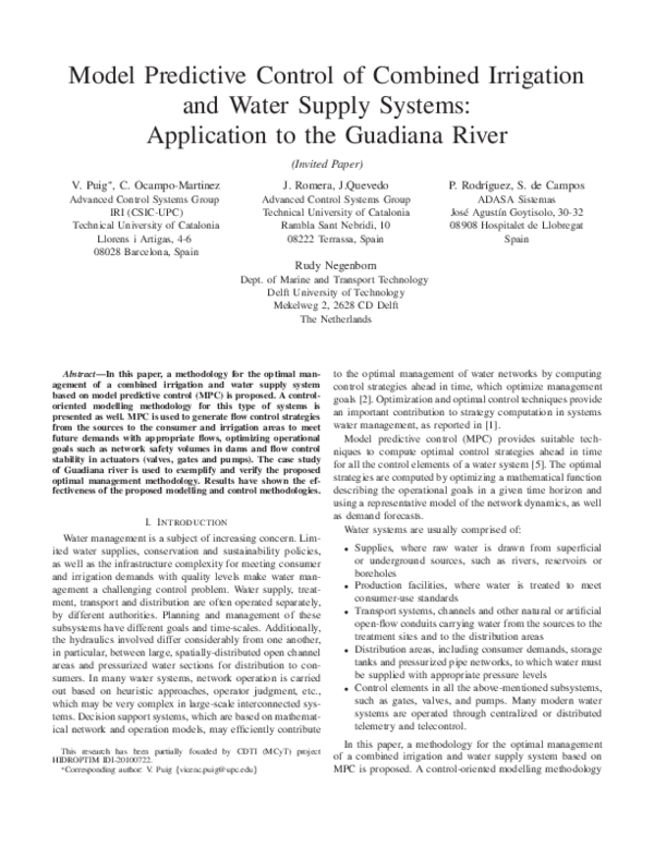 (PDF) Model predictive control of combined irrigation and water supply ...