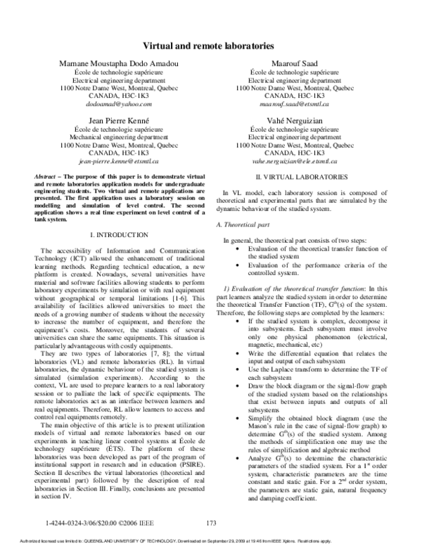 (PDF) Virtual and remote laboratories