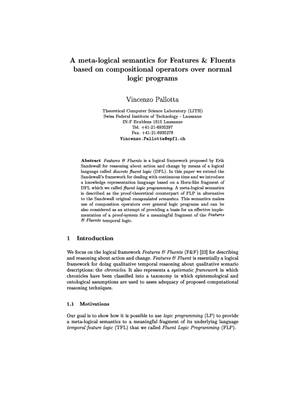 Pdf A Meta Logical Semantics For Features And Fluents Based On Compositional Operators Over Normal Logic Programs Vincenzo Pallotta Academia Edu