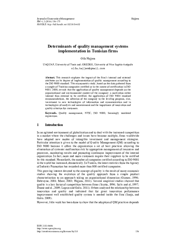 (PDF) Determinants of quality management systems implementation in ...