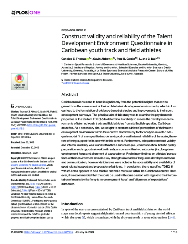 (PDF) Construct validity and reliability of the Talent Development