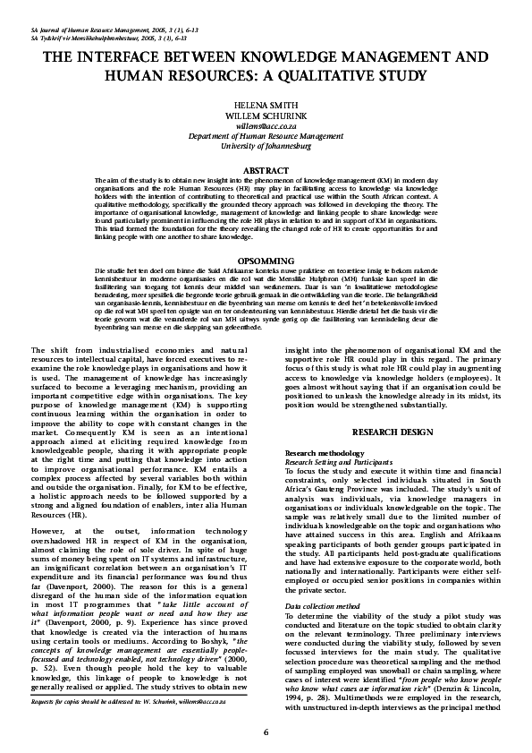 (PDF) The Interface Between Knowledge Management And Human Resources: A ...