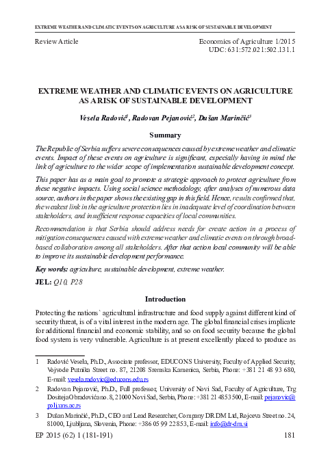 (PDF) Extreme weather and climatic events on agriculture as a risk of ...