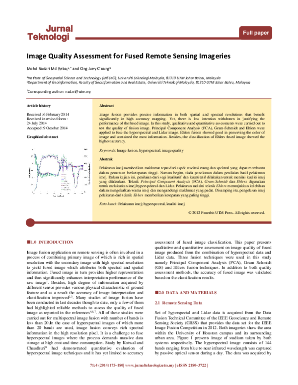 (PDF) Image Quality Assessment for Fused Remote Sensing Imageries