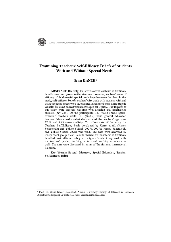 (PDF) Examining Teachers’ Self-Efficacy Beliefs of Students With and ...