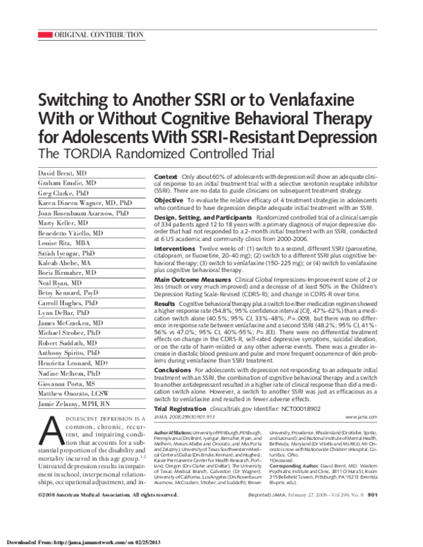 (PDF) Switching to Another SSRI or to Venlafaxine With or Without ...