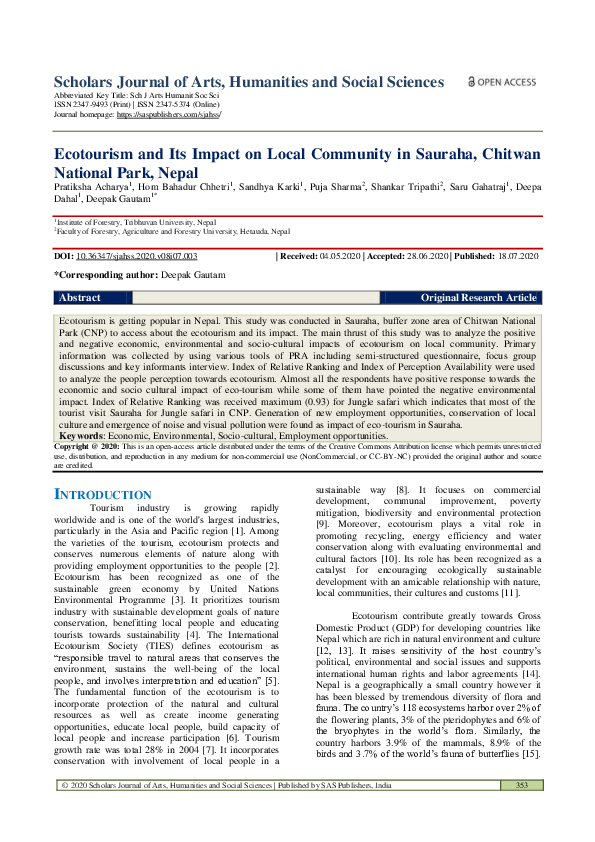 (PDF) Ecotourism and Its Impact on Local Community in Sauraha, Chitwan ...