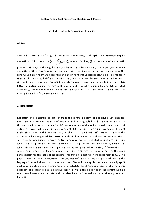 (PDF) Dephasing by a continuous-time random walk process | Yoshitaka ...