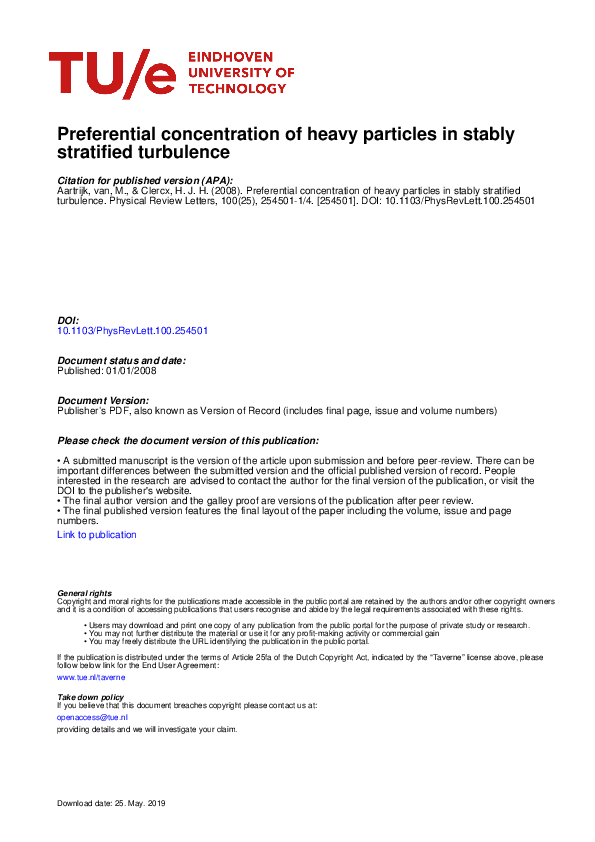 (PDF) Preferential concentration of heavy particles in turbulence