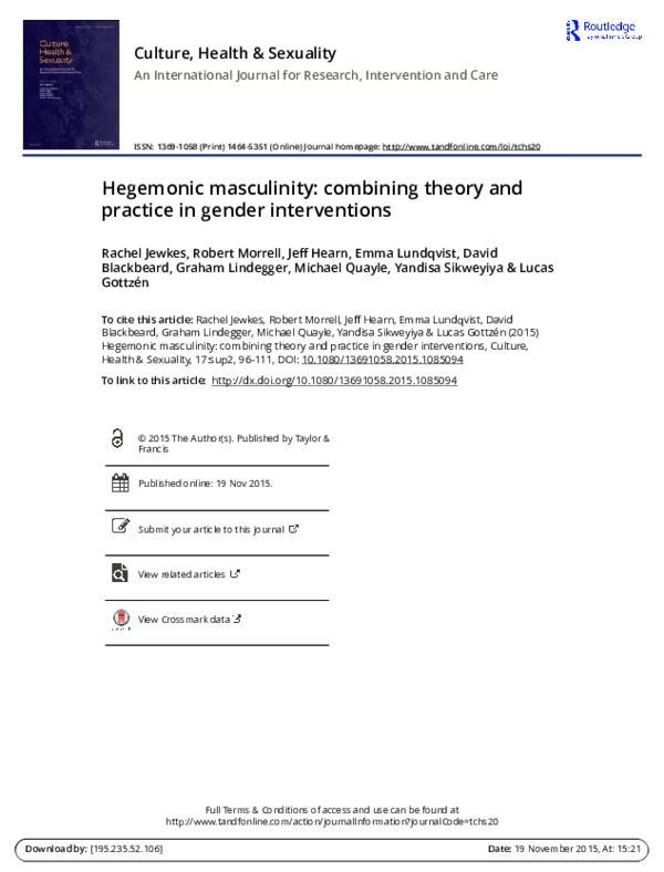 (PDF) Hegemonic masculinity: combining theory and practice in gender ...