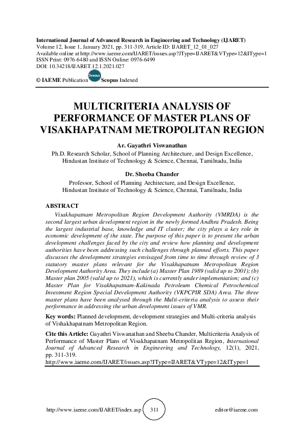 (PDF) MULTICRITERIA ANALYSIS OF PERFORMANCE OF MASTER PLANS OF ...
