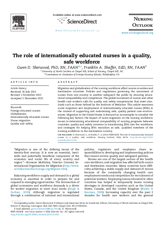 (PDF) The role of internationally educated nurses in a quality, safe ...