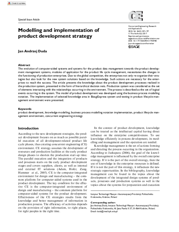 (PDF) Modelling and implementation of product development strategy